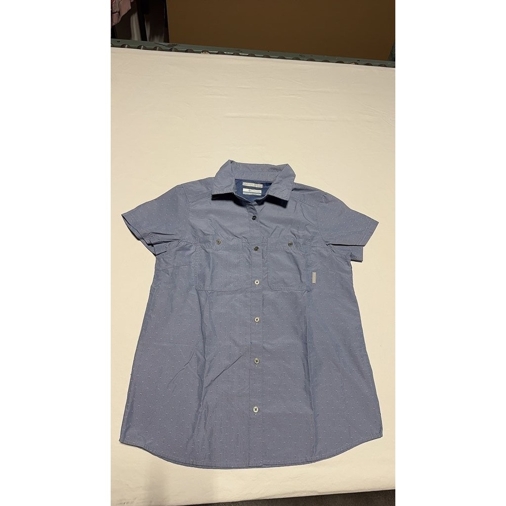 Columbia Omni-Shade Short Sleeve Button-Up Shirt Blue Mens XS Outdoor Hiking